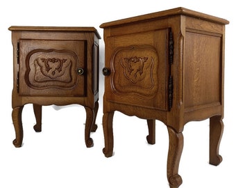 Pair of Nightstands End Tables Cabinets Louis XV style Bedroom Cabinets wood Vintage