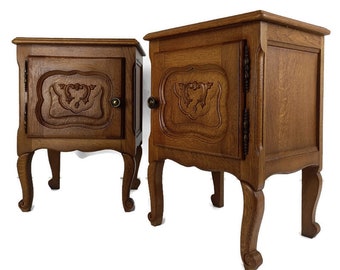 Paar Nachttische Beistelltische Schränke Louis XV Stil Schlafzimmerschränke Holz Vintage