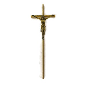 Large hanging Crucifix Cross Brass ornate Corpus Christi Christianity Crucifixion Modernist