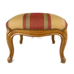 large Antique  Footstool Foot rest Wood Fabric  Ottoman Louis XV style