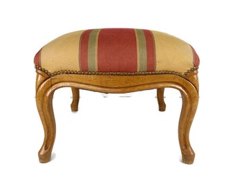 Grand Repose-pieds Antique en Bois, Tissu, Ottoman de style Louis XV