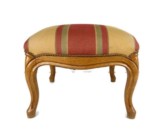 Large Antique Footstool Foot Rest Wood Fabric Ottoman Louis XV Style Etsy