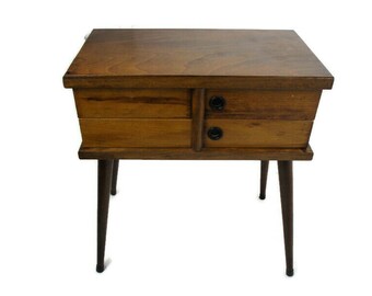 Vintage Nightstand Mid Century Danish Modern style End table Modernist Funky era Eames 4 drawers WOW