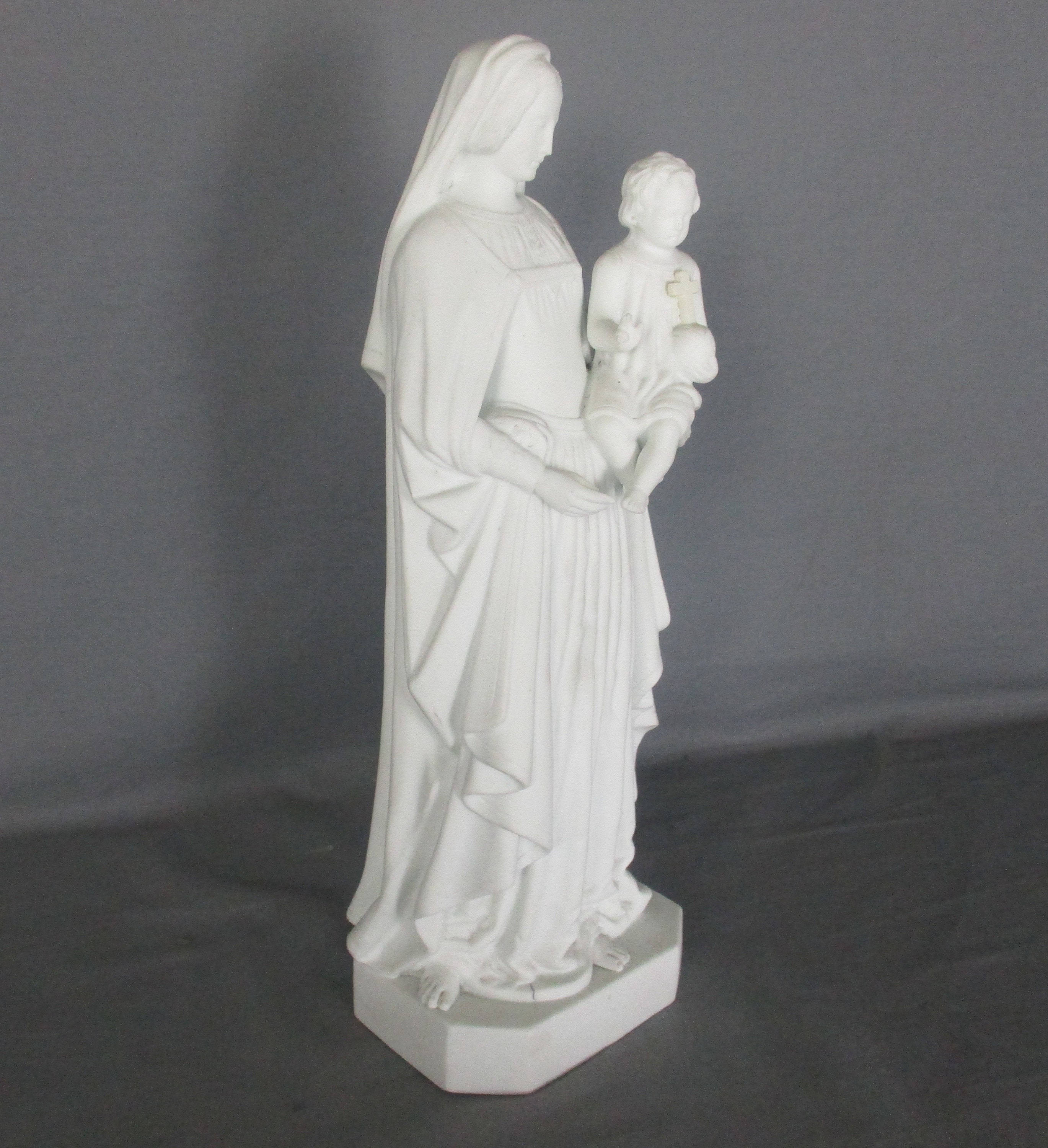 Antique 1900 Bisque Statue Virgin Mary Our Lady Madonna Infant Jesus ...