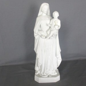 Antigua estatua de bisque de 1900 Virgen María Nuestra Señora Virgen Niño Jesús Marcada 14,56&quot;