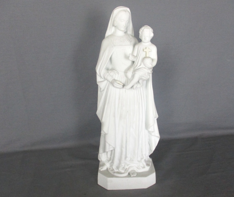 Antique 1900 Bisque Statue Virgin Mary Our Lady Madonna Infant Jesus ...
