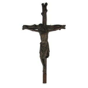 Exceptional Hand Carved wood Hanging Crucifix  Art Sculpture Wooden Corpus Antique XXL 47.63" Church Chapel Cross