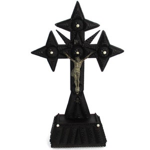 Altar Standing Crucifix Corpus Christi Hand Carved Wood Spelter Folk Art Beautiful