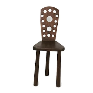 Vintage Brutalist Chair tripod carved wood modernist barn style