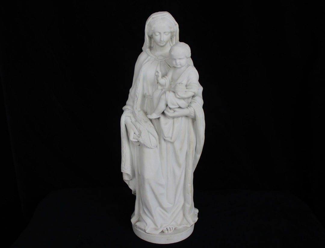 French Antique 1900 Bisque Statue Virgin Mary Our Lady Infant Exquisite ...