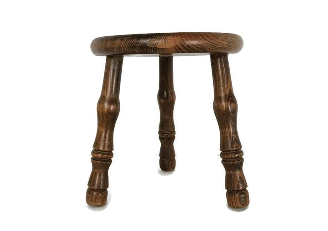 Small Vintage Carved Wooden Milking Stool Plant Stand Pedestal Side ...