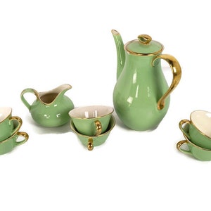 Coffee Tea set  Boch Freres Keralux Belgium Expo 58, Mint green Gold 24 k Boch Seduction