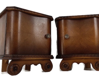 Antique Art Deco Nightstands End tables Dresser 20s 30s Vanity Cabinets  Wood  Cabinets Pair