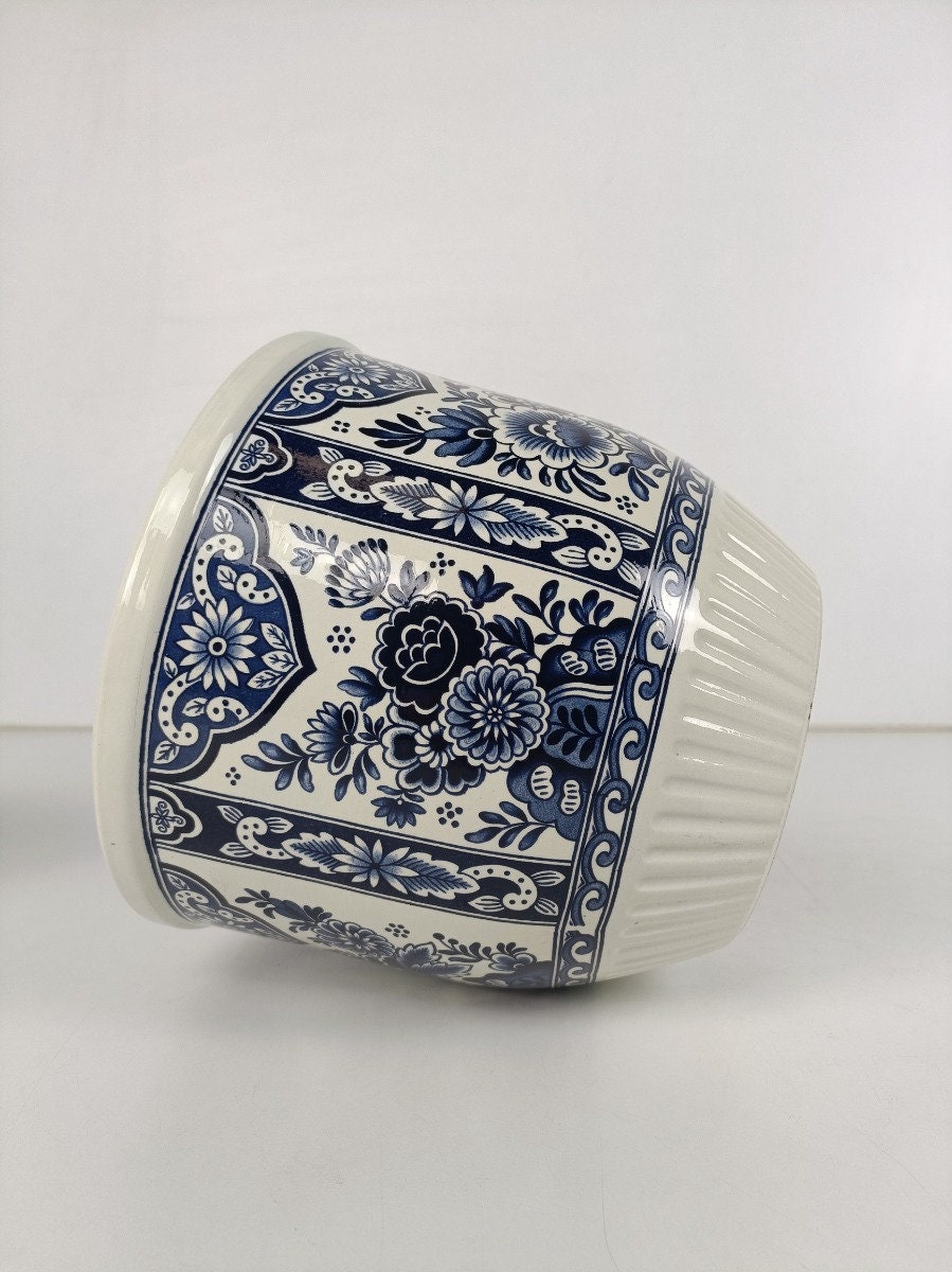 Vintage Boch Royal Sphinx Delfts Blue White Flower Pot Jardiniere