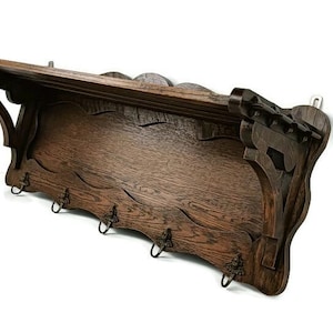 Perchero de madera tallada antigua para abrigos y sombreros, hermoso estante de almacenamiento para el pasillo de la cocina