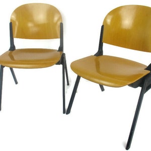 Pair Castelli Chairs Italian Desk officice Chair Design Giancarlo Piretti for Anonima Castelli very Rare Wooden seating