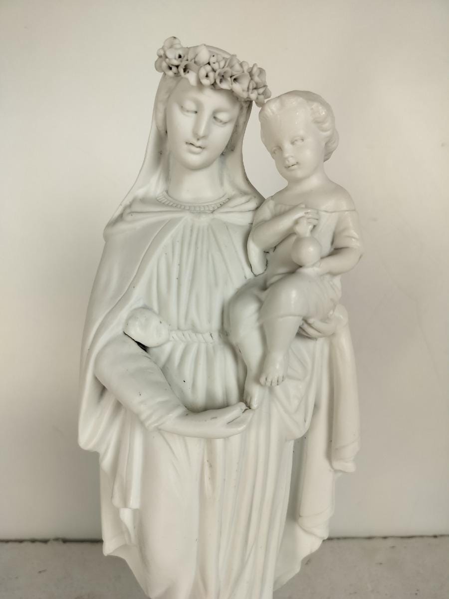 Antique Bisque Porcelain Statue Figurine Virgin Mary Madonna Infant ...