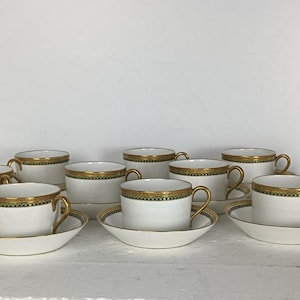 Antique tableware  GDA Limoges White with Ivy and Gold Demitasse Cups and Saucers - 20 pieces