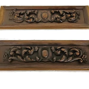 pair of wooden ornate reclaimed cabinet drawer panels  antique architectural salvaged