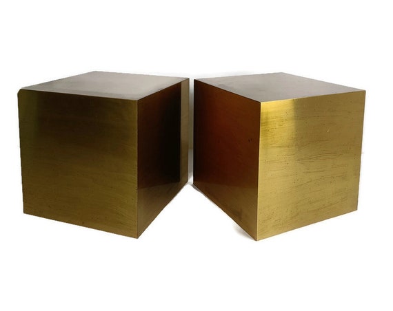 Pair Polished Brass Cubes Side Occasional Tables Germany Gold Colored Vintage Etsy