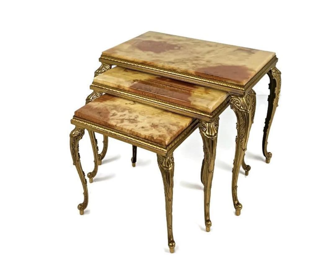 Stacking Stone Table Stylish Set of 3 Nesting Stacking Tables Hollywood Regency Style Onyx ...