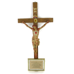 XL Wood Hanging Church Crucifix Plaster corpus Dramatic Holy Heart Germany