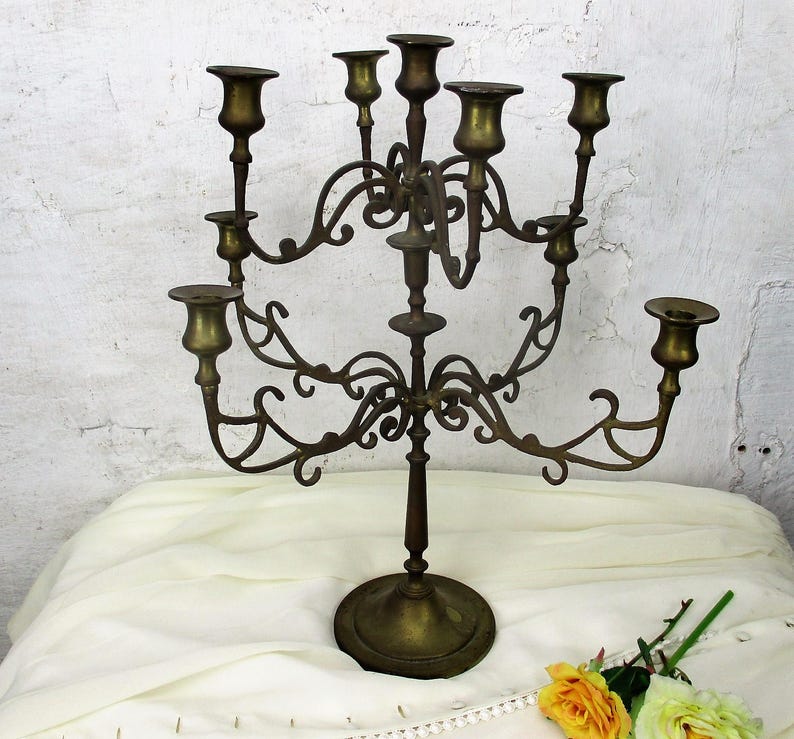 Antique Brass Ornate Candle Holder Candelabra 9 Arm Etsy Denmark
