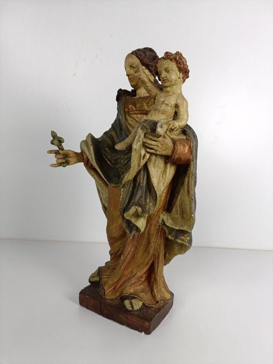 アンティーク 18 世紀 石膏 聖母マリア 幼子イエス コレクター WOW