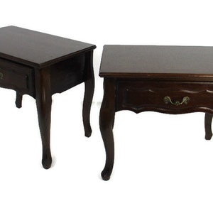 Pair of Country French Louis XV XVI Style Carved Nightstands End Tables Wood Vintage