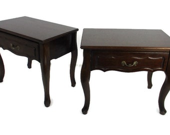 Pair of Country French Louis XV XVI Style Carved Nightstands End Tables Wood Vintage