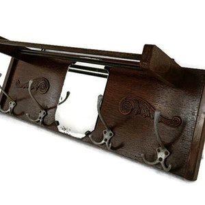 Vintage Wall Coat Rack Shelf Mid Century Modern Railroad Industrial Wood Pop art