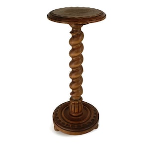 Ornate Barley twist hand Carved Wood Wooden Pedestal Plant Stand bonsai table side table Vintage