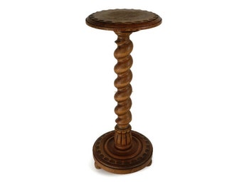 Ornate Barley twist hand Carved Wood Wooden Pedestal Plant Stand bonsai table side table Vintage