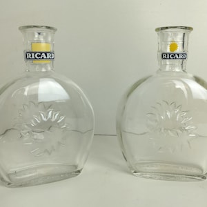 French Ricard Pitcher Water Carafe Pastis Apero France Collector  set of 2 different bottles