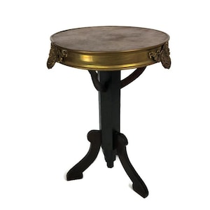 Beautiful Tripod Small Side Occasional Table Pedestal Wood brass trims vintage