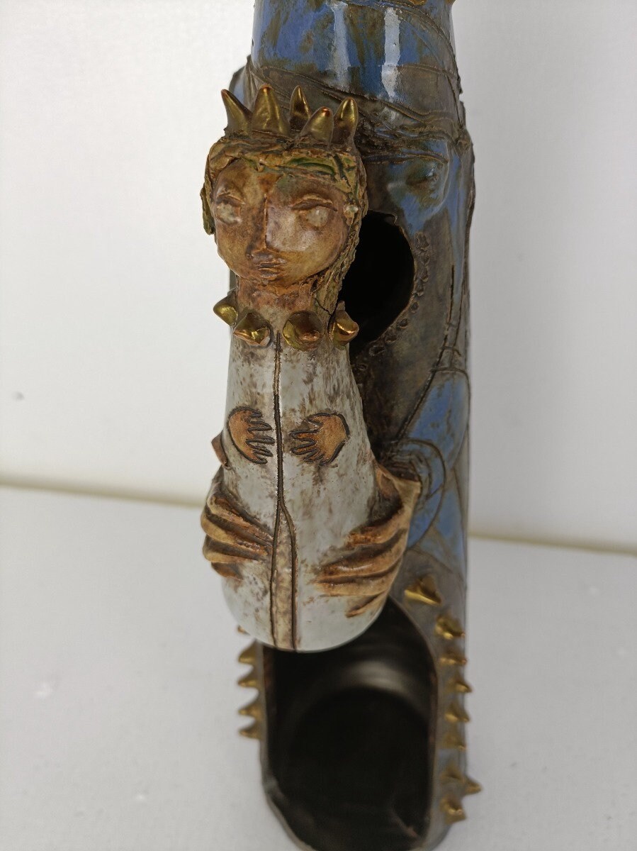 ヴィンテージ 彫像 彫刻 テラコッタ 陶器 釉薬 多色 聖母マリア