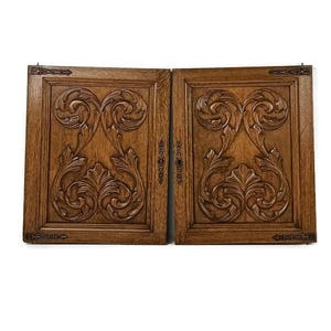Pair Antique hand Carved Wood Door Panels Reclaimed Architectural salvaged