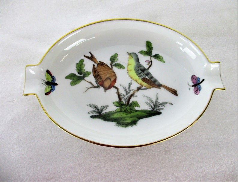 Herend Ashtray Birds Butterflies Herend Hungary Rotschild Beautiful Marked