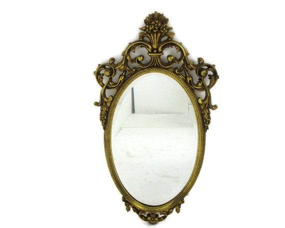 Large Ornate Oval Brass Wall Hanging Mirror Romantic Hollywood Large Ornate Oval Brass Wall Hanging