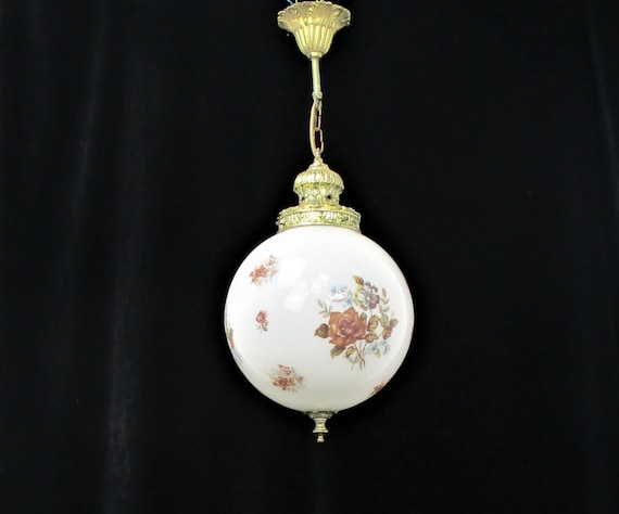 Art Deco Art Nouveau Art Glass Light Pendant Glass Ball Shade Flowers Lovely