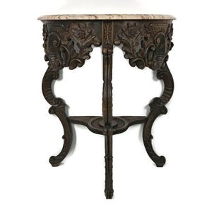 Stunning carved wooden Console wall end table Hallway marble top Antique WOW