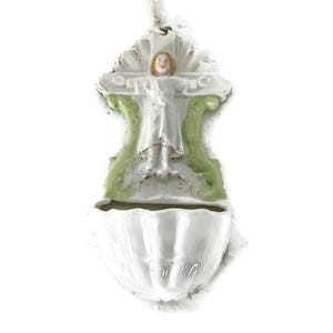 kleines Porzellan antikes Weihwasser Taufgefäß Jesus Christus reizender Wandbehang