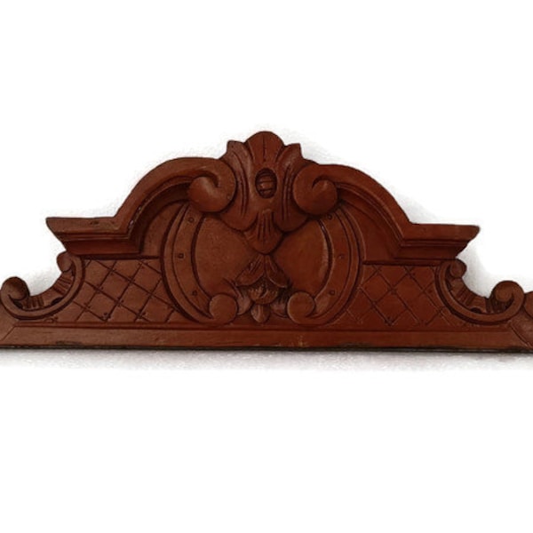 Carved Wooden Pediment Over door Architectural Antique Painted Brown