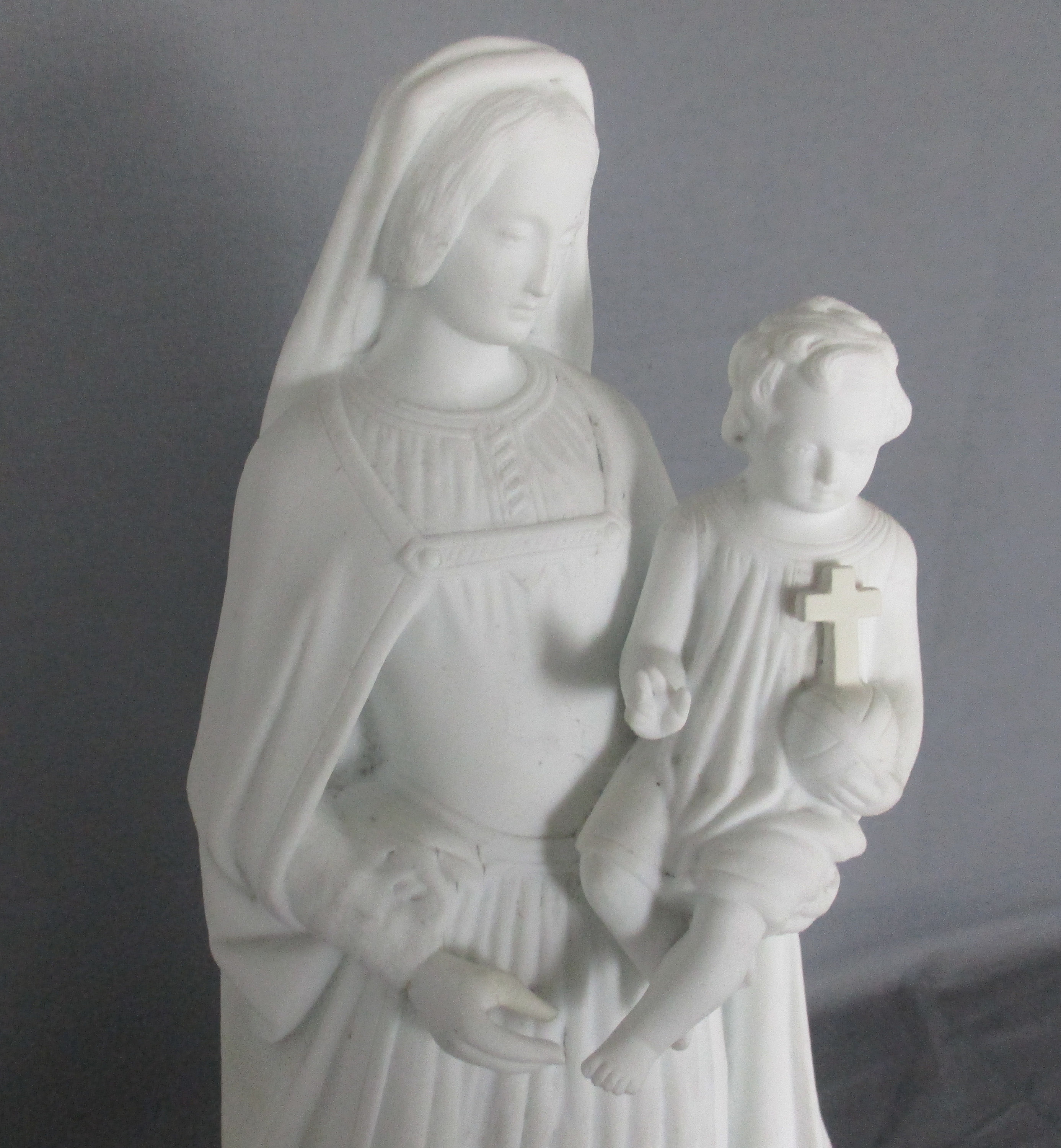 Antique 1900 Bisque Statue Virgin Mary Our Lady Madonna Infant Jesus ...