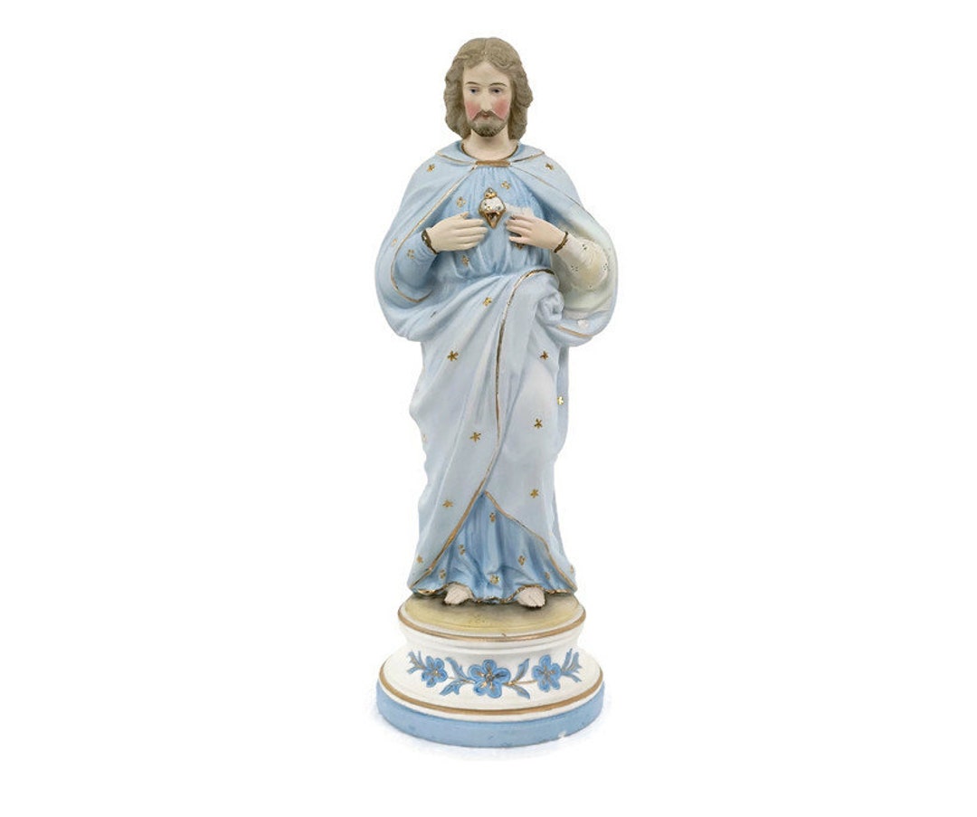 Antique Statue Bisque Porcelain Jesus Christ Saviour Holy Etsy