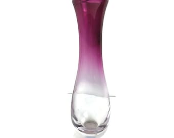 Small Val St Lambert Bud Vase cranberry Clear Marked Etched 50s Belgium
