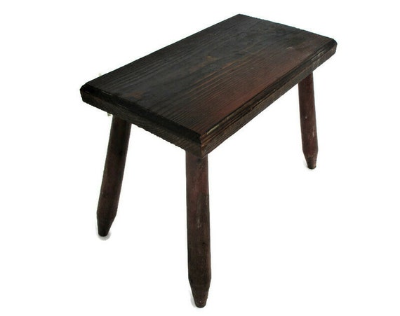 Hand Carved wood Milking Stool Style Pedestal Table Plant Flower Bonsai Stand Side Table Barn Country Style Funky French