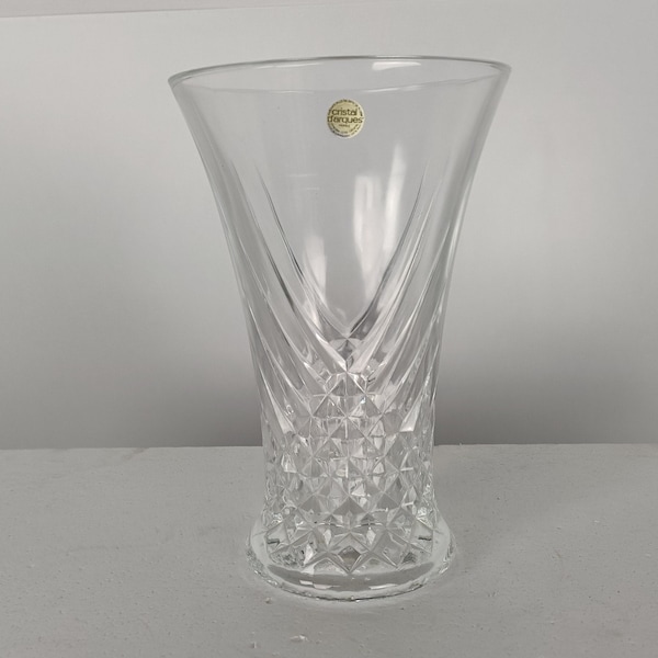 Kunst Glas Crystal Vase Clear Cut Geätzt Große Wunderschöne Crystal D'arques Frankreich Vintage