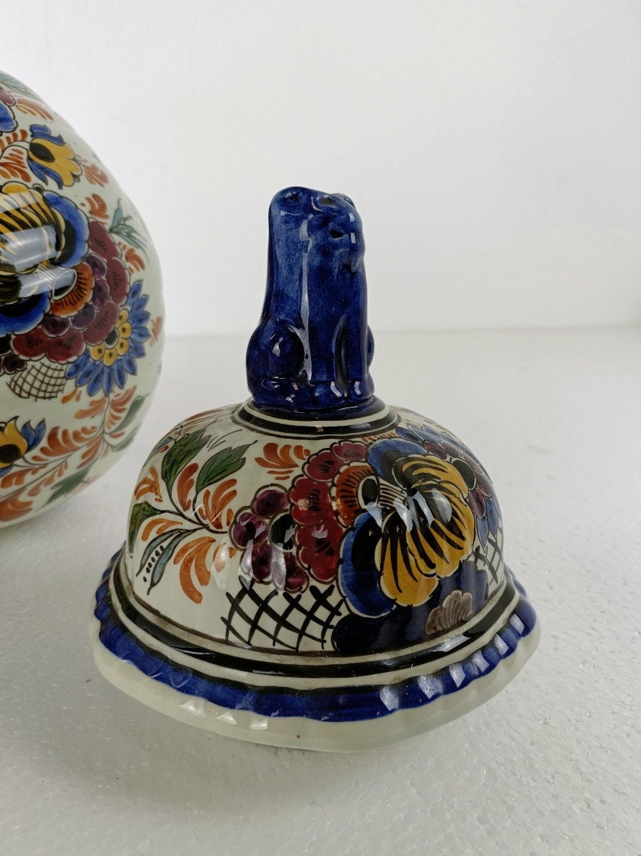 多色デルフト花瓶 壷 マーク フー ドッグ 磁器 セラミック 手描き