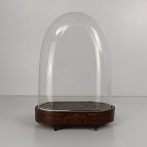 Antike viktorianische ovale mundgeblasene Glaskugel-Kuppel-Puppenuhr 40 cm H 32 cm W 6,37 cm
